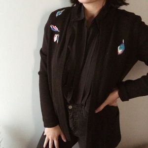 Vintage black cardigan embroidered grandma sweater